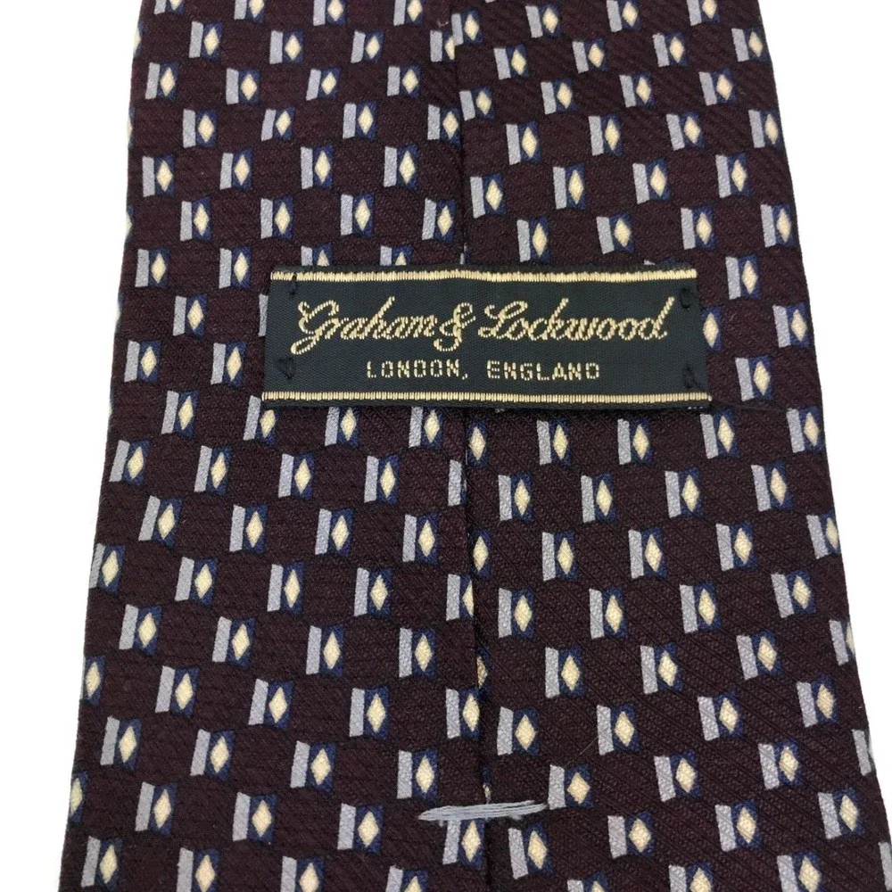 Graham & Lockwood Tie Maroon Blue 100% Silk Necktie 👔 Made In Mexico 58